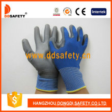 Blue Nylon and Polyester Liner Grey PU Gloves Dpu167